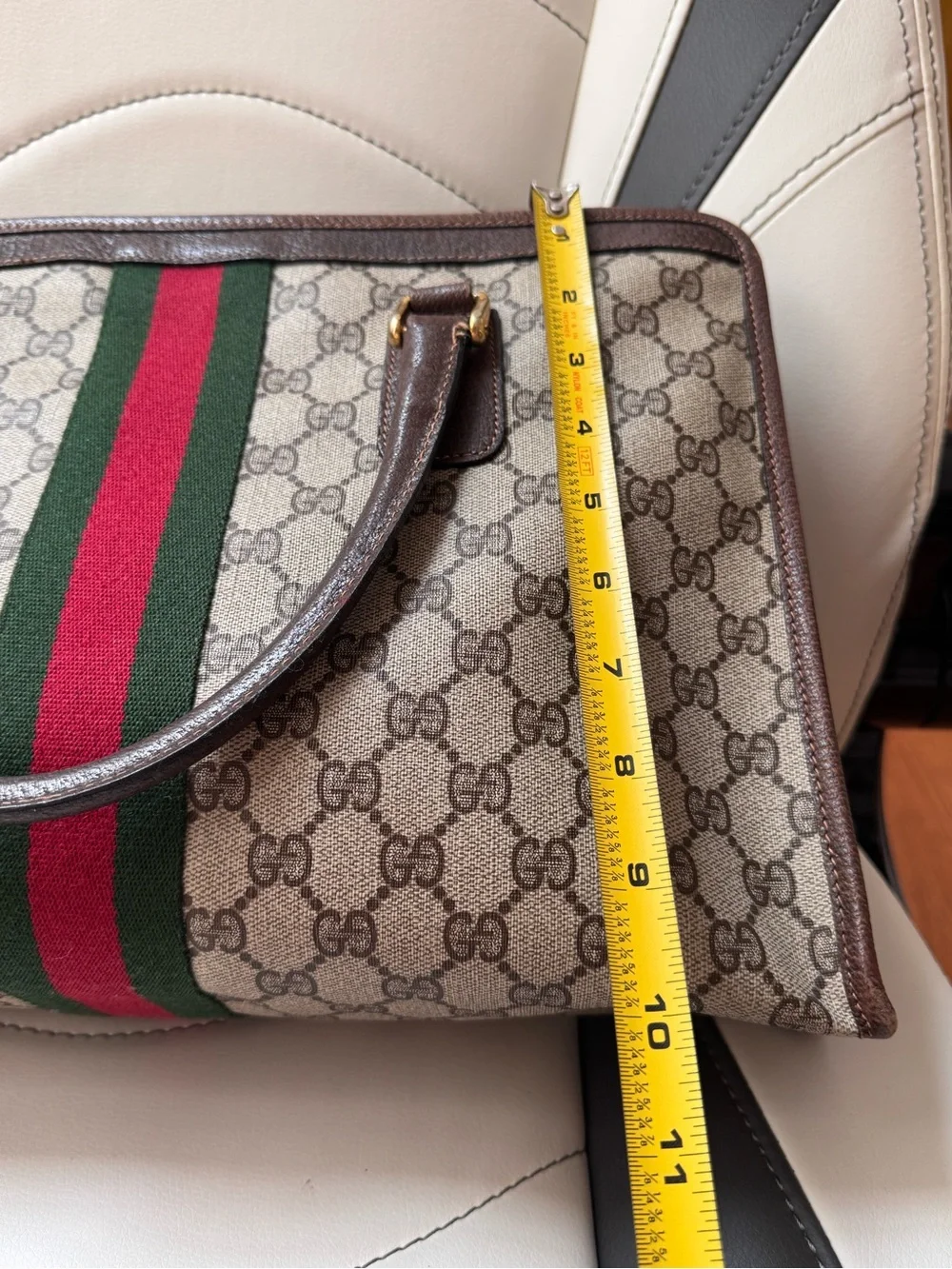 Gucci GG Canvas Briefcase with Green and Red Web Stripe
